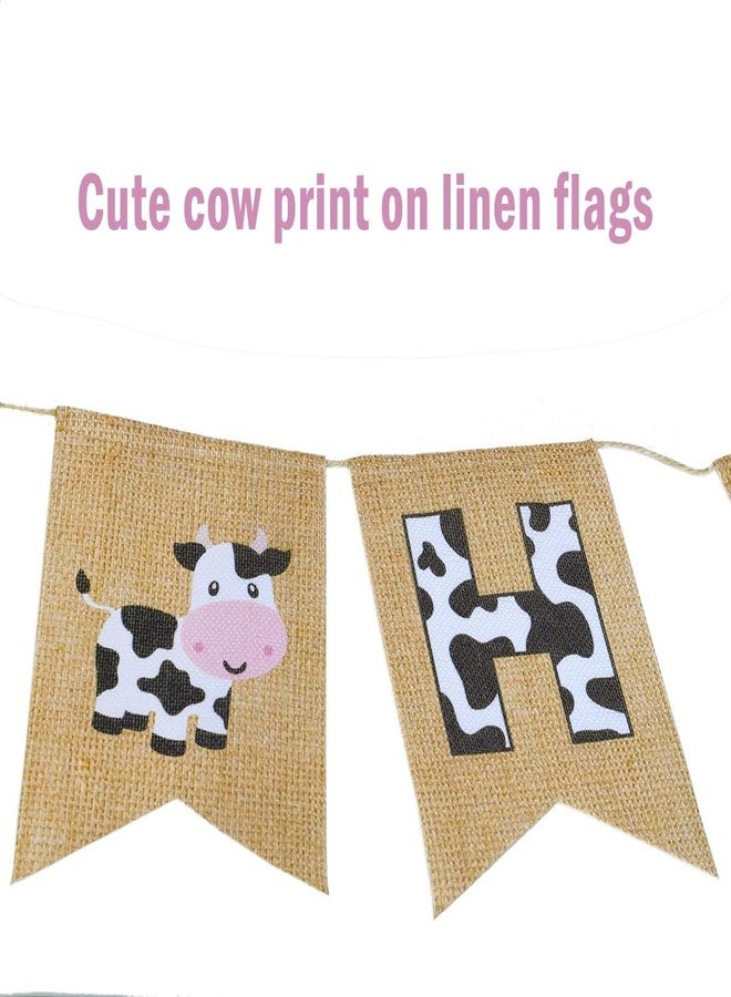 CROWNOS Cow Print Happy Birthday Banner, Burlap Pre-strung Cow Birthday Party Decorations Supplies - Image 3